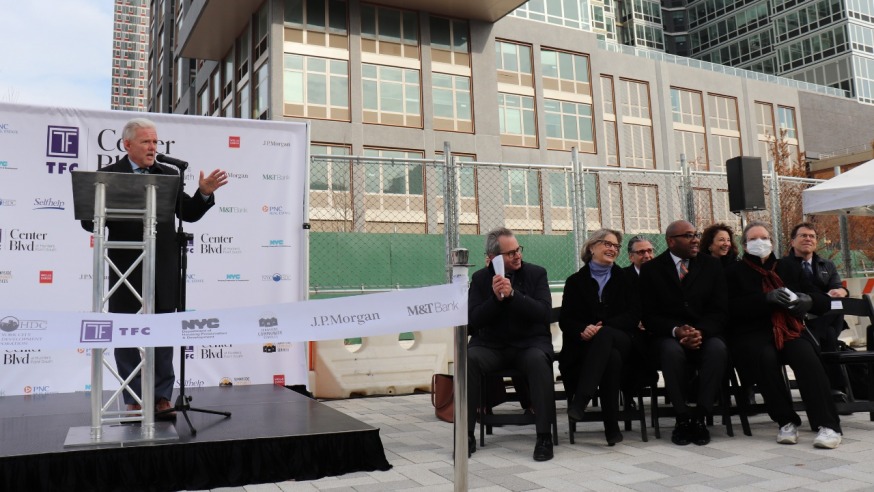 Council Member Jimmy Van Bramer speaking at the ribbon (Photo by Michael Dorgan, Queens Post)