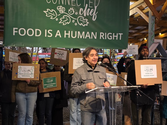 Memo Salazar speaks at Thursday's rally. Photo: Shane O'Brien