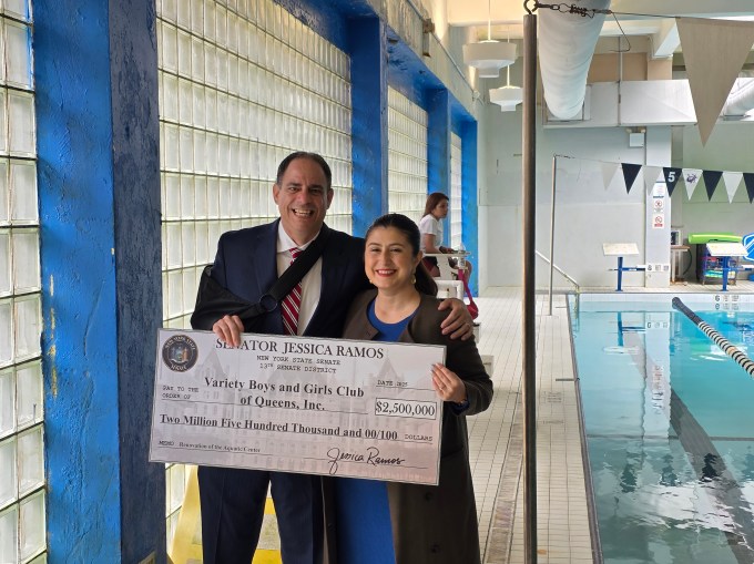 Ramos and Constantinides at Variety's existing swimming pool. Photo: Shane O'Brien