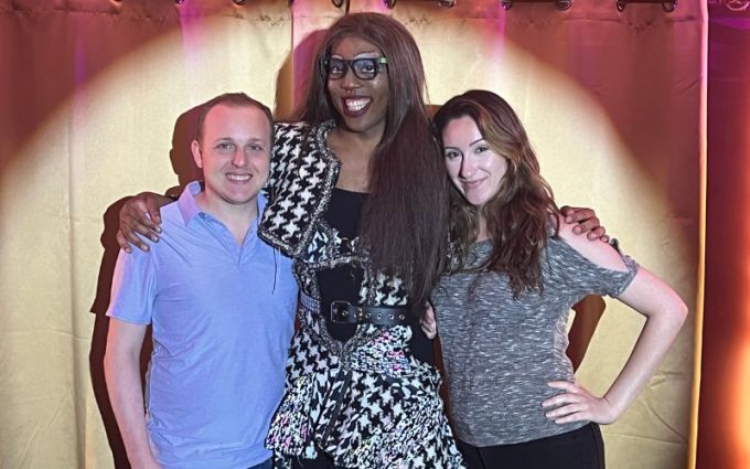 Tootles & French co-owners Chad Goldsmith and Vanessa Massas with drag queen Baby Hairs. Photo: Chad Goldsmith.